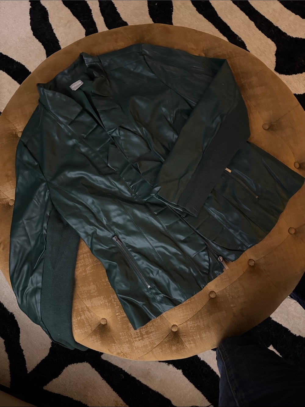 Chico's Dark Green Leather-Trim Jacket